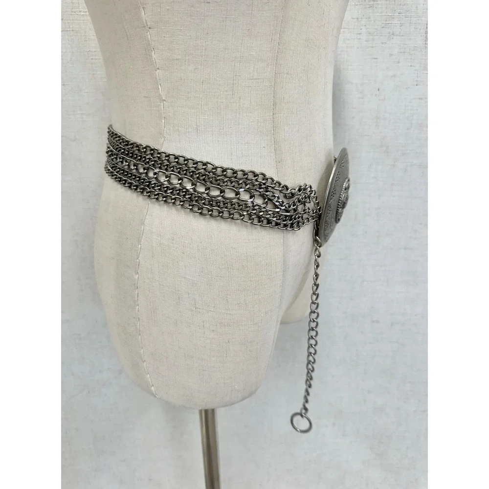 Unbranded Silver Ornate Medallion Multi Strand Chain Belt Womens OS Boho Western